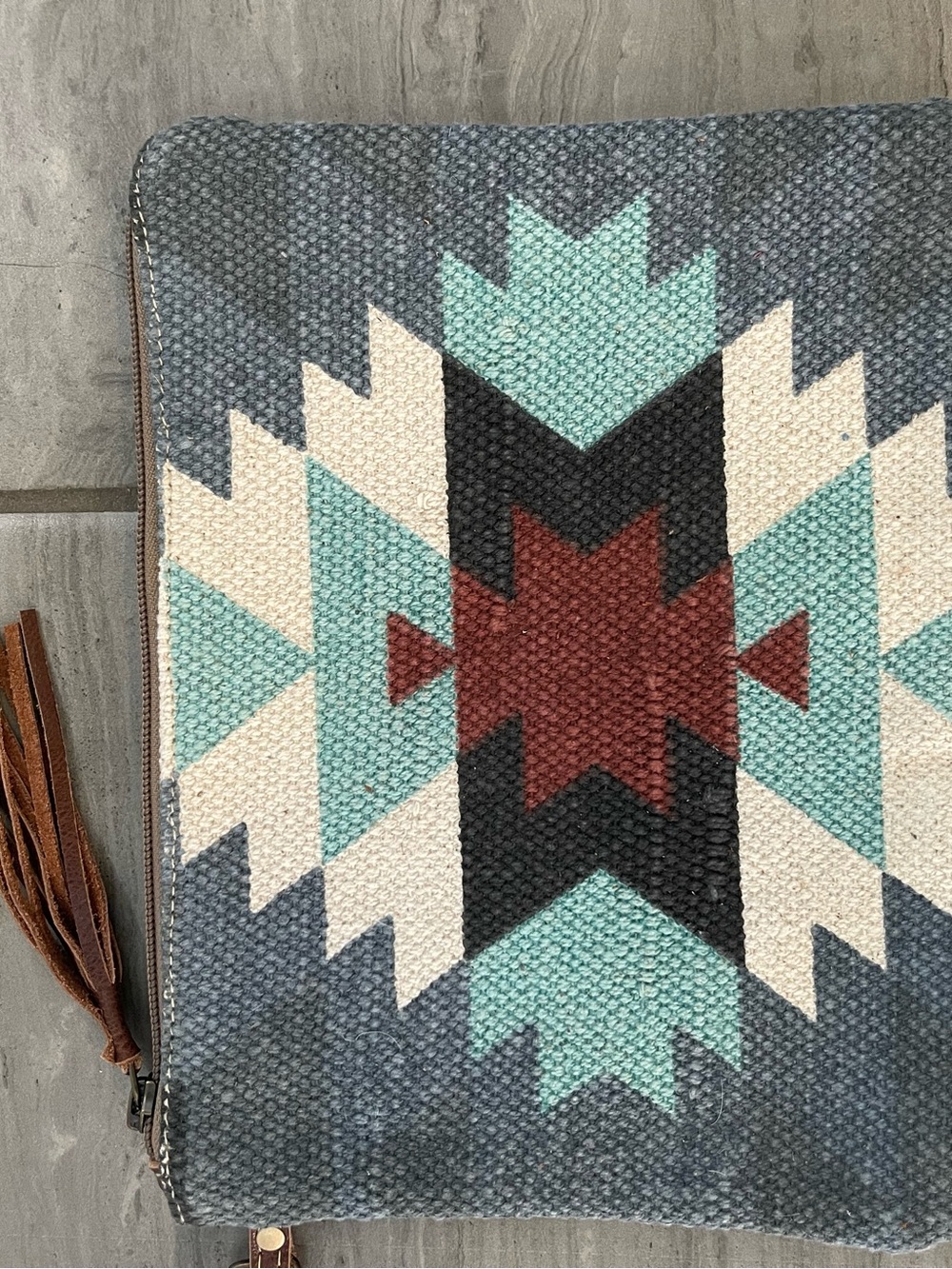 Myra Bag Southwestern Geometric Pouch - Teal, Red, Black, Cream